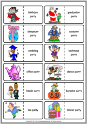 Party Types ESL Printable Dominoes Game For Kids