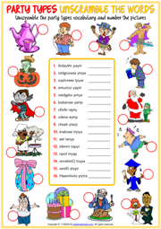 Party Types ESL Vocabulary Worksheets