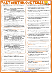 Past Continuous Tense ESL Grammar Test Worksheet