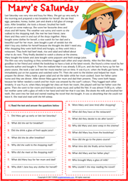Past Simple ESL Reading Comprehension Questions Worksheet