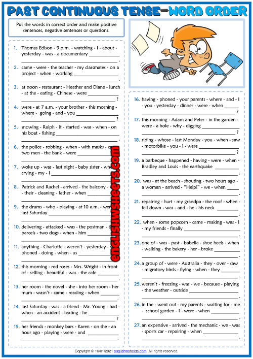 Past Continuous Tense Sentences Worksheets