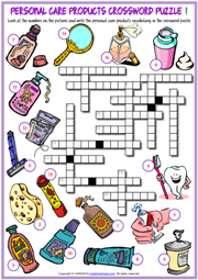 Personal Care Products ESL Crossword Puzzle Worksheets