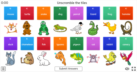 Pets ESL Interactive Unscramble Worksheet