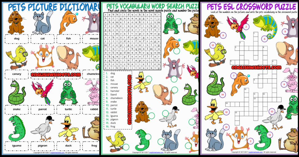 Pets ESL Vocabulary Worksheets