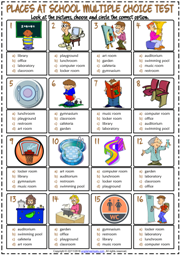 Places at School ESL Printable Multiple Choice Test For Kids