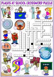 Places at School ESL Printable Crossword Puzzle Worksheet