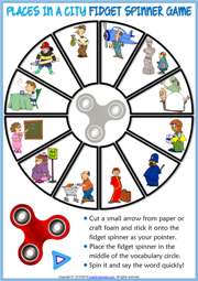Places in a City ESL Printable Fidget Spinner Game For Kids