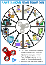 Places in a House ESL Printable Fidget Spinner Game For Kids