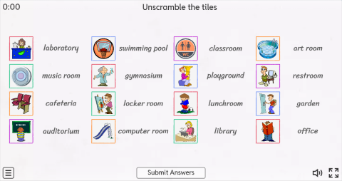 Places at School ESL Interactive Vocabulary Worksheets