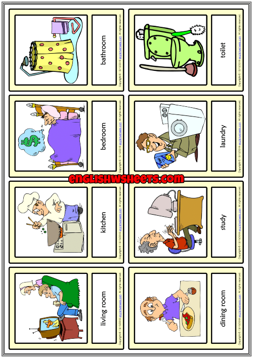 Places in a House ESL Printable Vocabulary Learning Cards