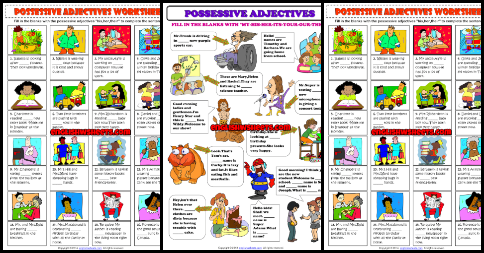 Possessive Adjectives ESL Printable Worksheets and Exercises