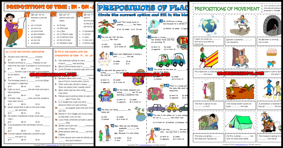 prepositions esl printable worksheets and exercises