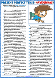 Have or Has Present Perfect Tense ESL Exercise Worksheet