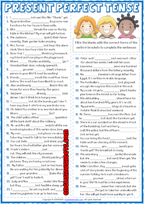 Present Perfect Tense Esl Printable Worksheets And Exercises