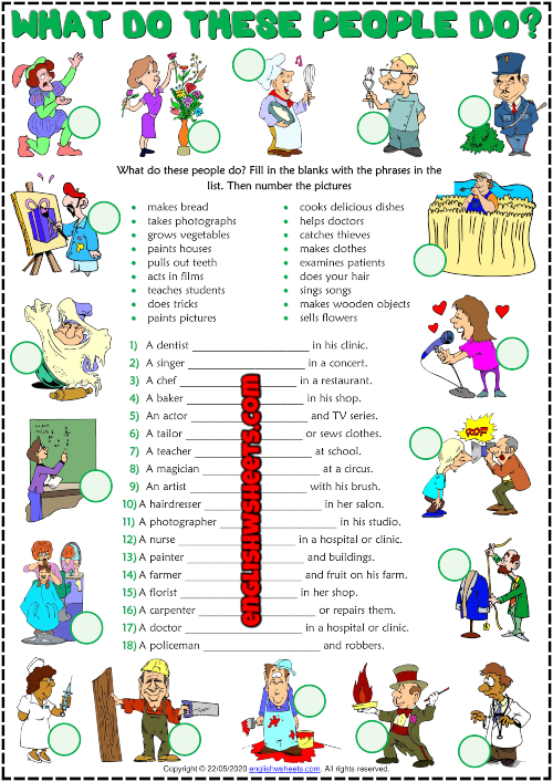 present simple tense and jobs esl exercise worksheet