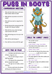 Puss in Boots ESL Reading Comprehension Questions Worksheet