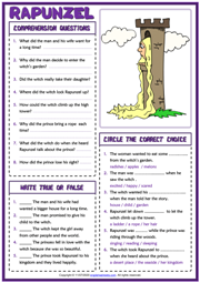 Rapunzel ESL Reading Comprehension Questions Worksheet