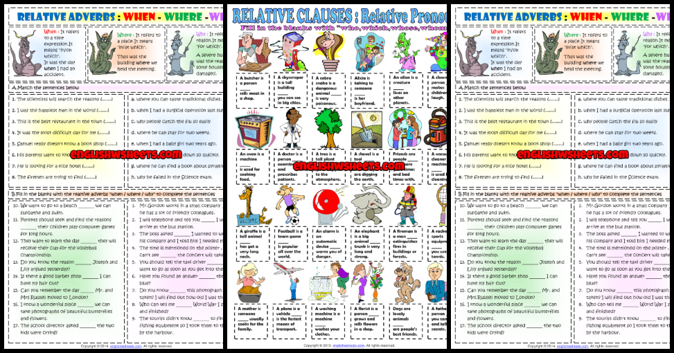 Relative Clauses ESL Printable Worksheets and Exercises