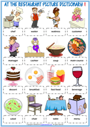 Restaurant Vocabulary ESL Printable Picture Dictionary Worksheets