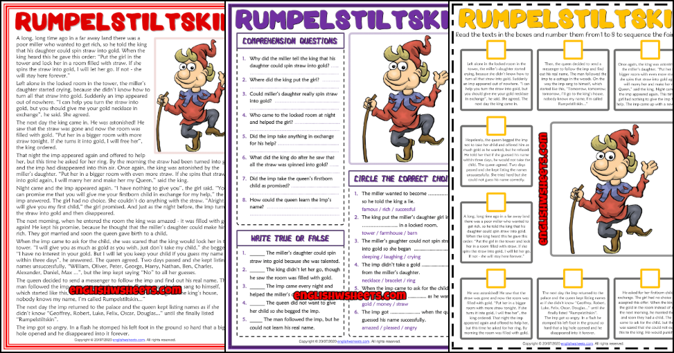 Rumpelstiltskin ESL Reading Comprehension Worksheets