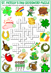 St. Patrick's Day ESL Crossword Puzzle Worksheet for Kids