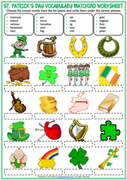 St. Patrick's Day ESL Matching Exercise Worksheet For Kids