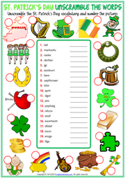 St. Patrick's Day ESL Unscramble the Words Worksheet