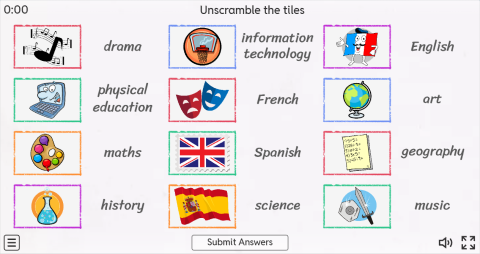 School Subjects ESL Interactive Match Up Worksheet