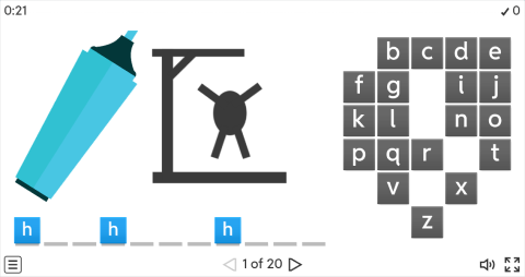 School Supplies ESL Interactive Hangman Game