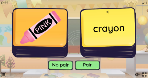 School Supplies ESL Pair or No Pair Worksheet