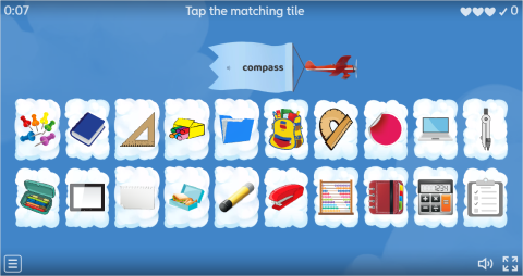 School Supplies Interactive Find The Match Worksheet