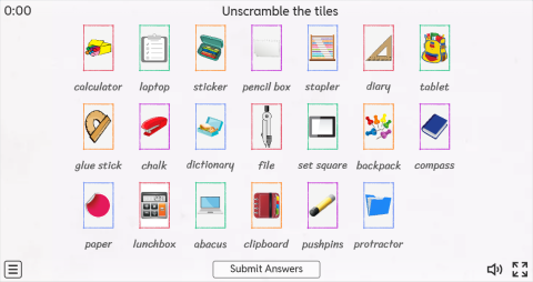 School Supplies ESL Interactive Match Up Worksheet