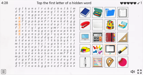 School Supplies ESL Interactive Wordsearch Puzzle