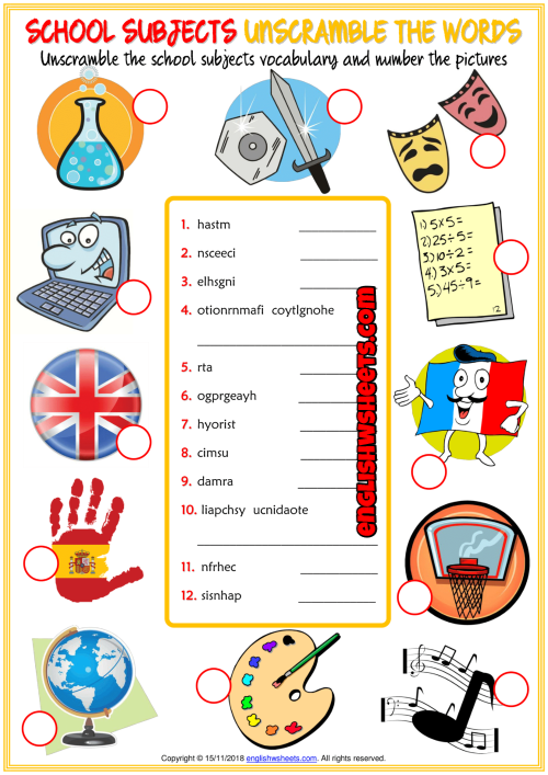 school-subjects-esl-unscramble-the-words-worksheet