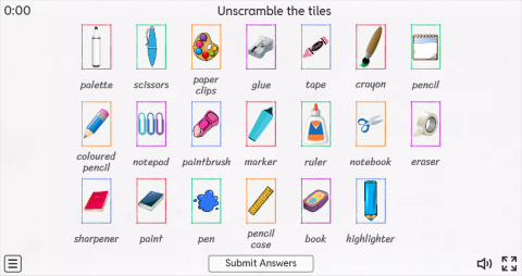 School Supplies ESL Interactive Vocabulary Worksheets (A)