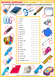 school supplies esl vocabulary worksheets