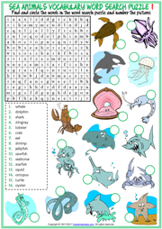 Sea Animals Word Search Puzzle ESL Worksheets For Kids