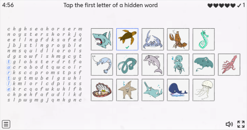 Sea Animals ESL Interactive Wordsearch Puzzle