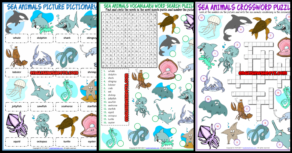 Sea Animals ESL Vocabulary Worksheets