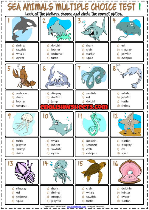 sea-animals-esl-printable-multiple-choice-tests-for-kids