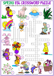 Seasons Vocabulary ESL Crossword Puzzle Worksheets