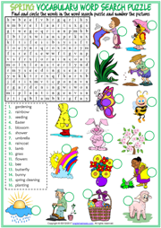 Seasons Vocabulary ESL Word Search Puzzle Worksheets