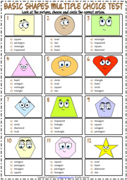 Shapes ESL Printable Multiple Choice Test For Kids