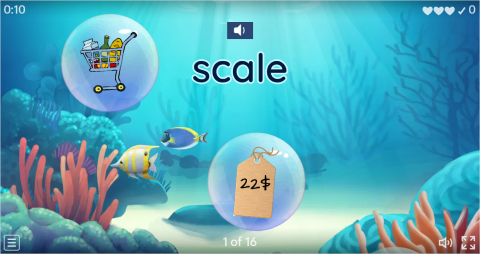 Shopping ESL Vocabulary Flying Fruit Game