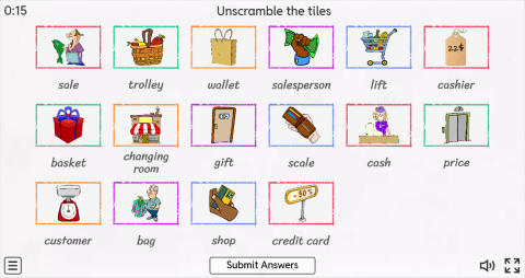 Shopping ESL Interactive Match Up Worksheet