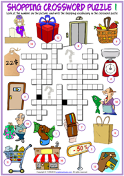 Shopping Vocabulary ESL Crossword Puzzle Worksheets