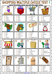 Shopping Vocabulary ESL Multiple Choice Tests For Kids