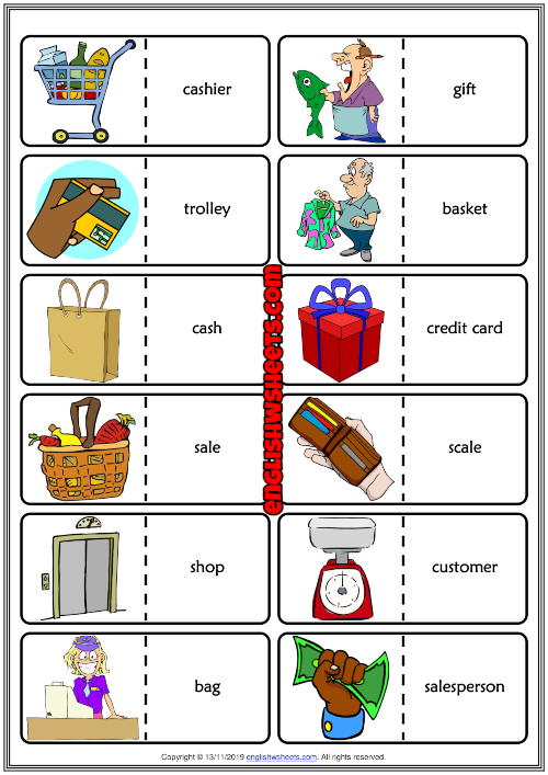Shopping Vocabulary ESL Printable Dominoes Game