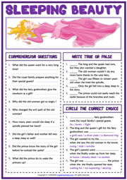 Sleeping Beauty ESL Reading Comprehension Questions Worksheet
