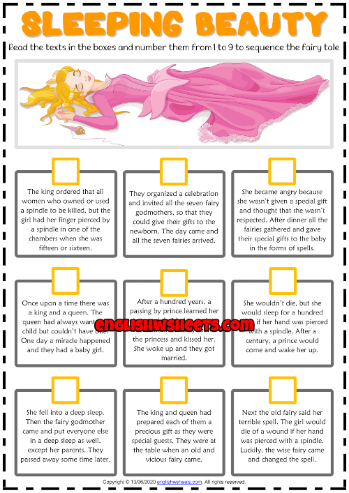Sleeping Beauty ESL Sequencing the Story Worksheet